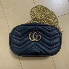 GG 黒 レザー ショルダーバッグ ゴールドチェーン