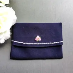 試作　お受験　手刺繍　ティッシュケース　大人サイズ　ネイビー