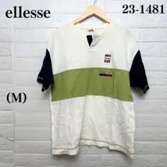 エレッセ メンズ シャツ M ホワイト　白　黄緑　Tシャツ　プリント　ロゴ　半袖
