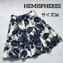 HEMISPHERES Paris　花柄プリーツスカート ひざ丈 　白/青/黒