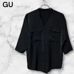『GU』 ジーユー (M) / レディース マットサテンダブルポケットシャツ 黒