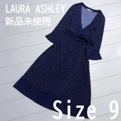 ☆LAURA ASHLEY☆【新品未使用】花柄ラップワンピース Size 9 紺