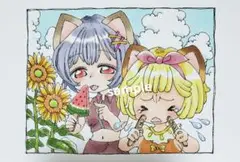 手描きイラスト　オリジナル　原画　ハガキサイズ
