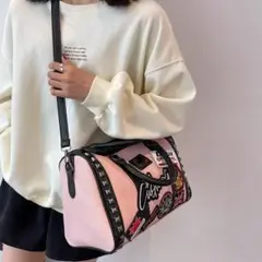 ピンク ワッペン 2WAY PUレザー 高級感 高見え ショルダー ロック