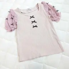 Ank Rouge 美品 リボン カットソー かわいい 半袖 ピンク