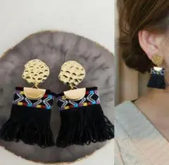 709＊メタルゴールド ブラック 刺繍 タッセル