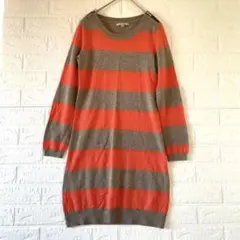 GAP オレンジグレー ストライプ 長袖 ワンピース XS カシミヤ 肩ジップ
