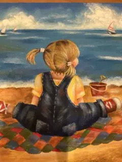 トールペイント　海辺の子供