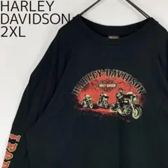 ハーレーダビッドソン 2XL ロンT Tシャツ プリント 黒 ブラック 古着