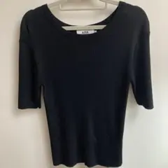 AZUL by MOUSSY ブラック リブ五分袖 Tシャツ Mサイズ