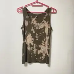 【リメイク品】UNIQLO 絞り染め プリント タンクトップ S カーキ 深緑