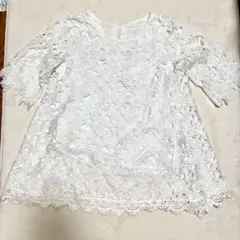 ☆美品☆　ホワイト レース 五分袖チュニック