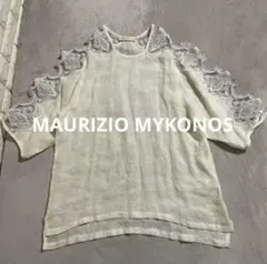 MAURIZIO MYKONOS マウリツィオミコノス レースノースリーブブラウス ギリシャ製 定価38500円 24SS ホワイト レディース【中古】4-1129S♪ MAURIZIO MYKONOS マウリツィオミコノス レースノースリーブ