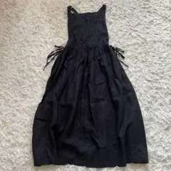 ✨美品✨ELLIFEリネンサイドリボンエプロンワンピース　ブラック
