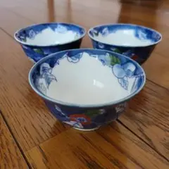 色鍋島　雅山　有田焼　柿模様湯呑×3