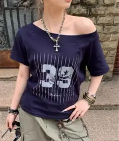 vipoa アメリカンナンバーロゴオフショルTEE ネイビー