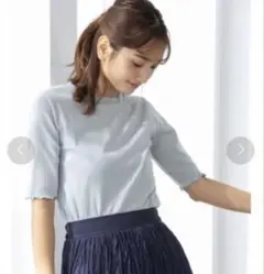 フィフス☆5分袖メロウリブカットソー☆水色☆くすみブルー
