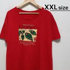 USA古着　Tシャツ　XL　レッド　赤　プリント　てんとう虫　ロゴ　クルーネック