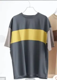グリーンパークス novem9 カラーブロックTシャツ チャーコールグレー