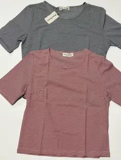ストライプ 半袖Tシャツ 2枚セット　plum house