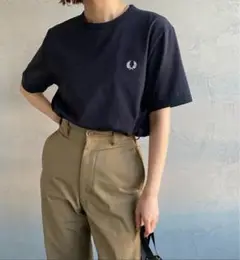 [FRED PERRY] ワンポイント刺繍 リンガーTシャツ ネイビー