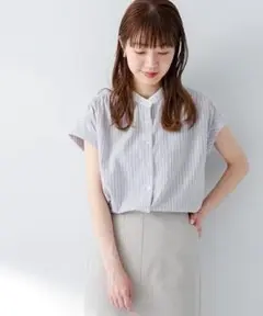 極美品✨　グレー❤️　サニーレーベル　ロープドビーコットンストライプブラウス