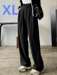 新品プリーツパンツ ハイウエスト 黒 XL 大きめ ゆったり