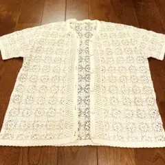 レース 半袖カーディガン サーモンピンク 半袖 トップス