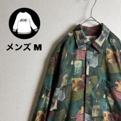 総柄シャツ長袖　幾何学模様　ペイズリー　アート　くすみ色　ユニセックス　古着