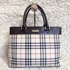 美品✨バーバリー ノバチェック トートバッグ ハンドバッグ ブラウン レザー