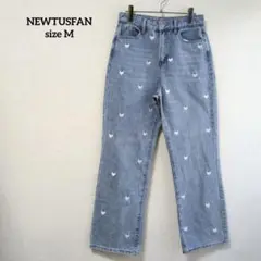 ニュータスファン デニムパンツ ブルー ハート刺繍 ストレート t4676