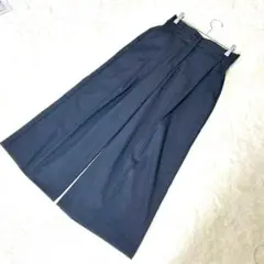 ☆【プラステ】S 紺 ワイドパンツ オフィス カジュアル 麻混 春夏 おしゃれ