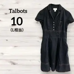 Talbots【10】 （L相当）レディース 半袖 リネン ワンピースポケット付