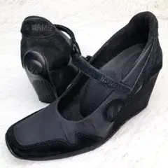 【美品】ノーネーム36 ブラック ウェッジヒールパンプス アンクルストラップ