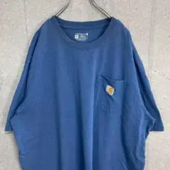 カーハート　刺繍ロゴ　胸ポケット　ブルー　オーバーサイズTシャツ2XL