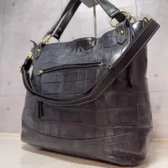 美品 クロコ型押し ショルダーバッグ トートバッグ 2way LIME リム