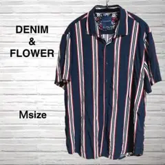 DENIM&FLOWER シャツ ストライプ柄　Ｍ Made in USA 古着