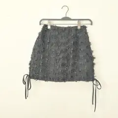 GRL インパン裏地付きリボンフリンジツイードミニスカート 黒 [kz583]