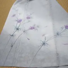 付下げ訪問着 正絹 ライトグレー コスモス 手描き 落款