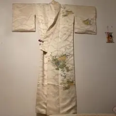 美品 お召し 裄66 綸子 訪問着セット