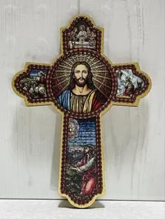 祈りの十字架キリスト　 板絵十字架　●イタリア製●置物●壁掛け●インテリアに最適