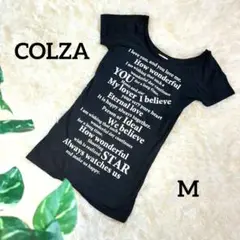 コルザ 半袖カットソー Tシャツ 英字プリント ロゴ ラウンドネック ブラック