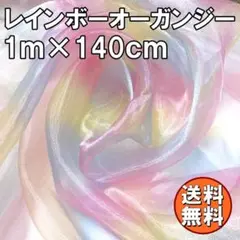送料無料 レインボー オーガンジー 生地 1ｍ×140cm 光沢 手芸 衣装 布