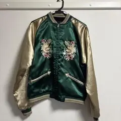 刺繍入りスカジャン 緑と金