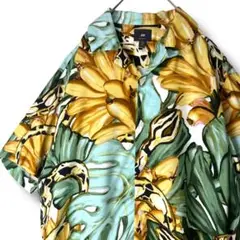 H&M エイチアンドエム 開襟シャツ バナナ リーフ総柄 オープンカラーシャツ