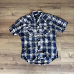 Wrangler 半袖シャツ ネイビー/ブラウンチェック