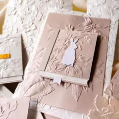 ちいさな本のメッセージカードとエンボスペーパーセット❀ピンク＆ホワイト