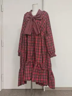 新品 HEIHEI ヘイヘイ リボン ワンピース チェック レッド ROP-RD