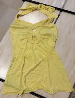 希少品！Sisley 黄色ネットネックリブホルダーネッククロップドスリーブレス