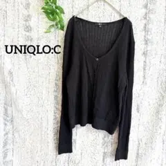 【UNIQLO：C】 レディース透かし編みニットカーディガン (M) ブラック